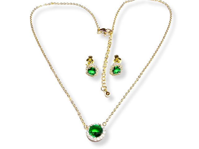 Set cercei+lant placat cu piatra verde CBS 001
