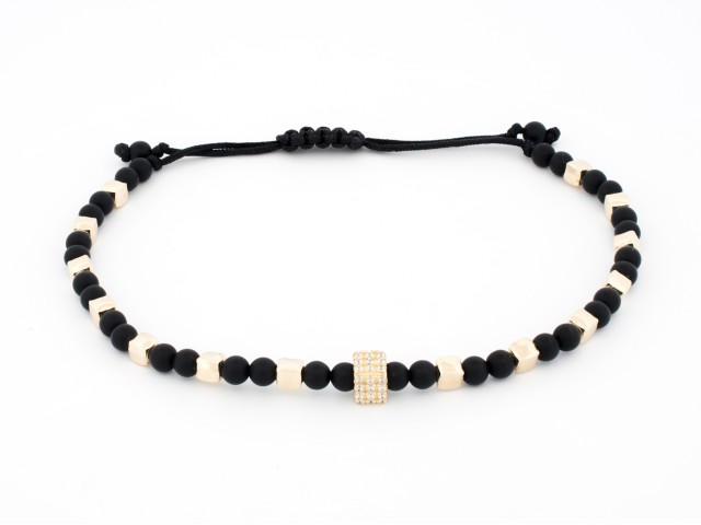 Bratara bile, charm aur 14 k, onix si snur matase CBB 1031