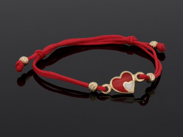 Bratara aur 14 K, inimioara rosie si snur matase CBB 1017