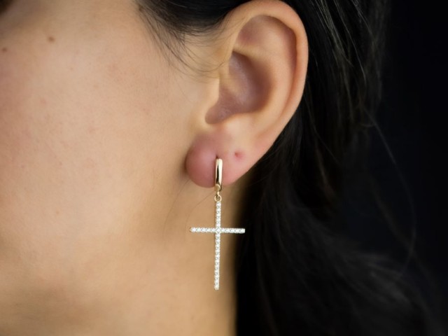 Cercei aur 14 k cruce cu pietre CBC 011