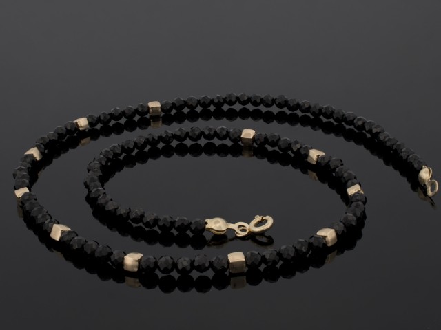 Lant aur 14 K, black tourmaline si snur silicon CBL 102