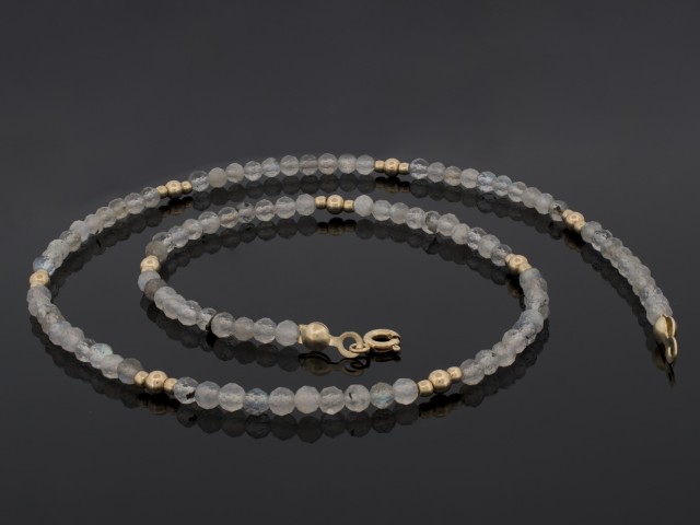 Lant aur 14 K, labradorit si snur silicon CBL 106