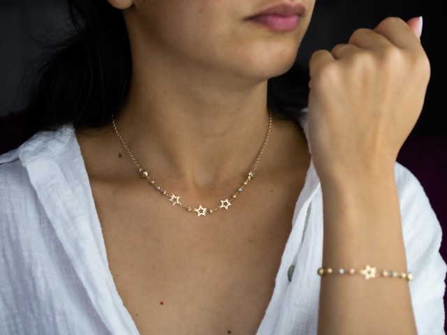 Set Lant si Bratara bile aur 14 K si stelute - pret optim Set Lant si Bratara bile aur 14 K si stelute - pret optim